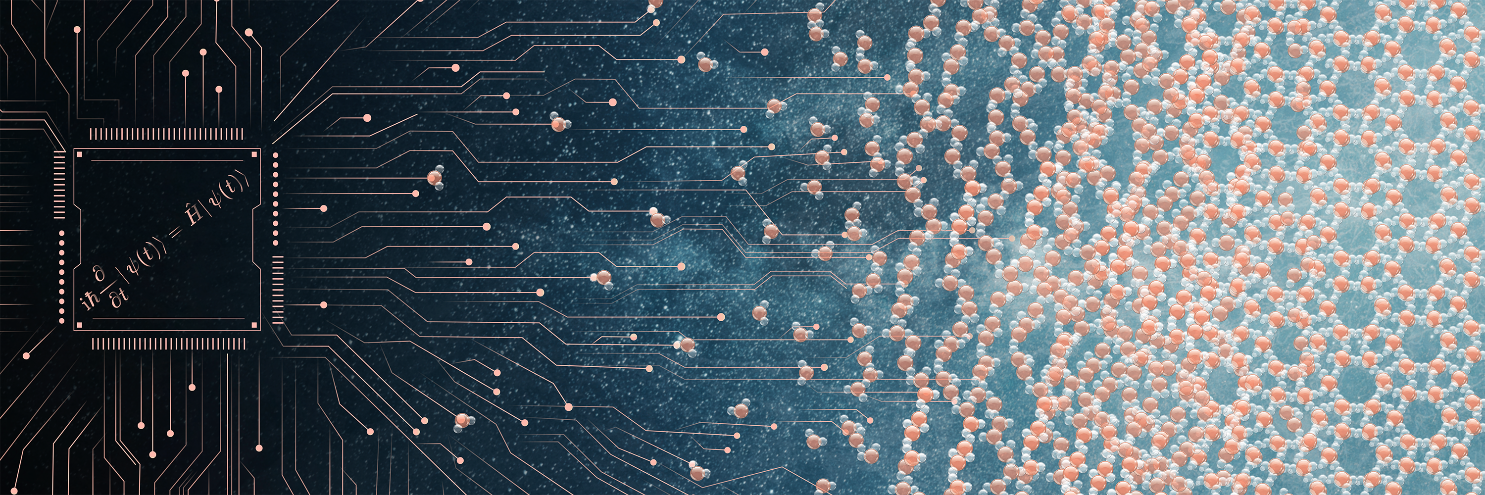 Illustration of a computer chip creationg models of water molecules and ice structures. Illustration by Camilla K. Elmar.